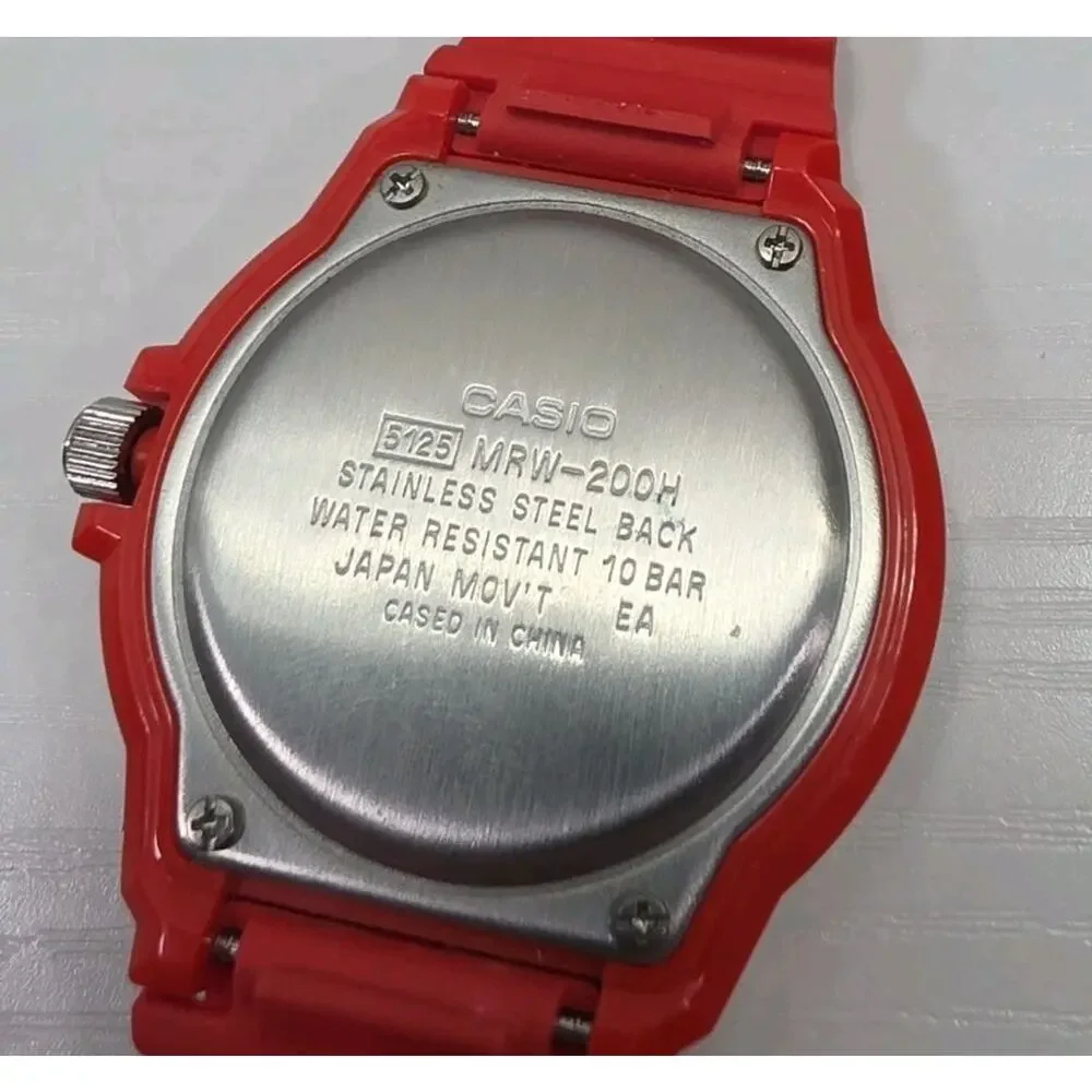 Casio MRW-200H Red & Black Analog Quartz Watch Day/Date New Battery Clean W287